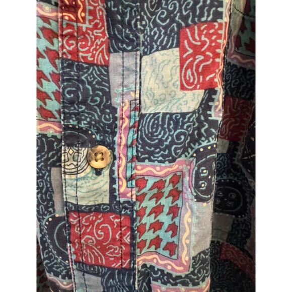 Vtg 90s Chaps Button Up Shirt Mens Tribal Bandana Short Sleeve Retro dadcore - Picture 4 of 6